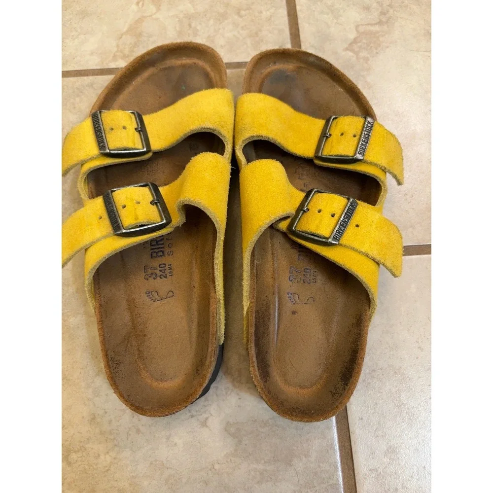 Birkenstock Arizona Soft Footbed Yellow Suede Sandals Womens 37 L6 M4